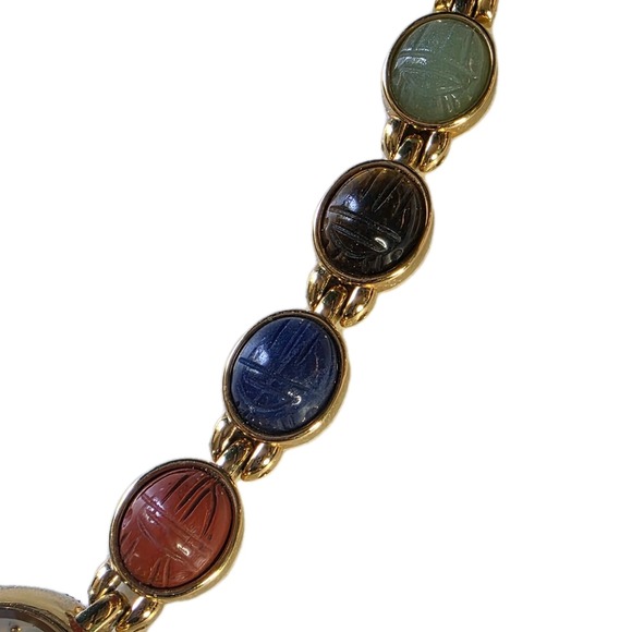 Egyptian Revival Scarab Watch Multi-Stone Mother Of Pearl Small 6in Petite Wrist main image 6